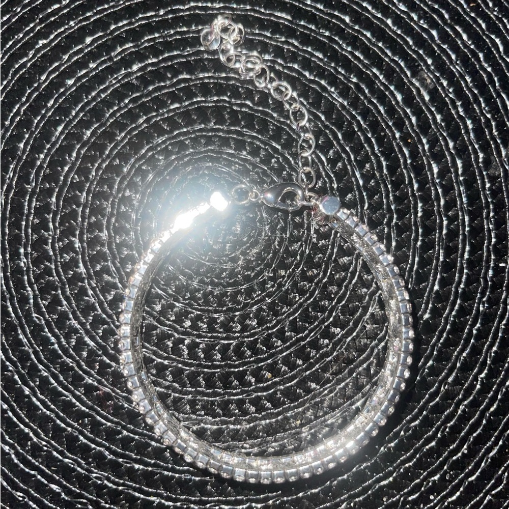 Silver With Crystals Stretch Bangle Bracelet - image 3